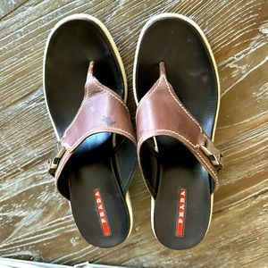 Vintage authentic Prada leather sport thong wedge size 8.5